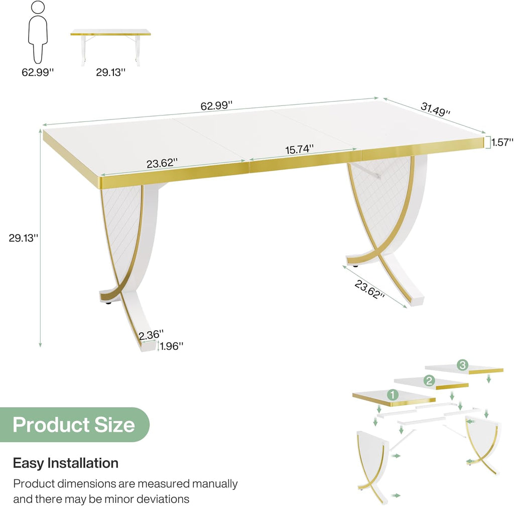 Tribesigns 63" Modern Executive Desk, White & Gold Q821027