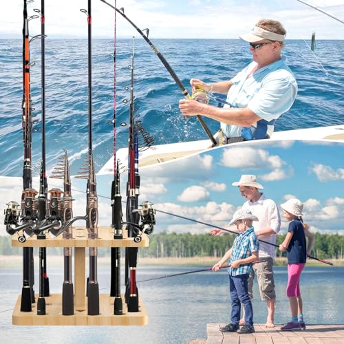 V16 Wooden Vertical Fishing Rod Storage Rack Q9454