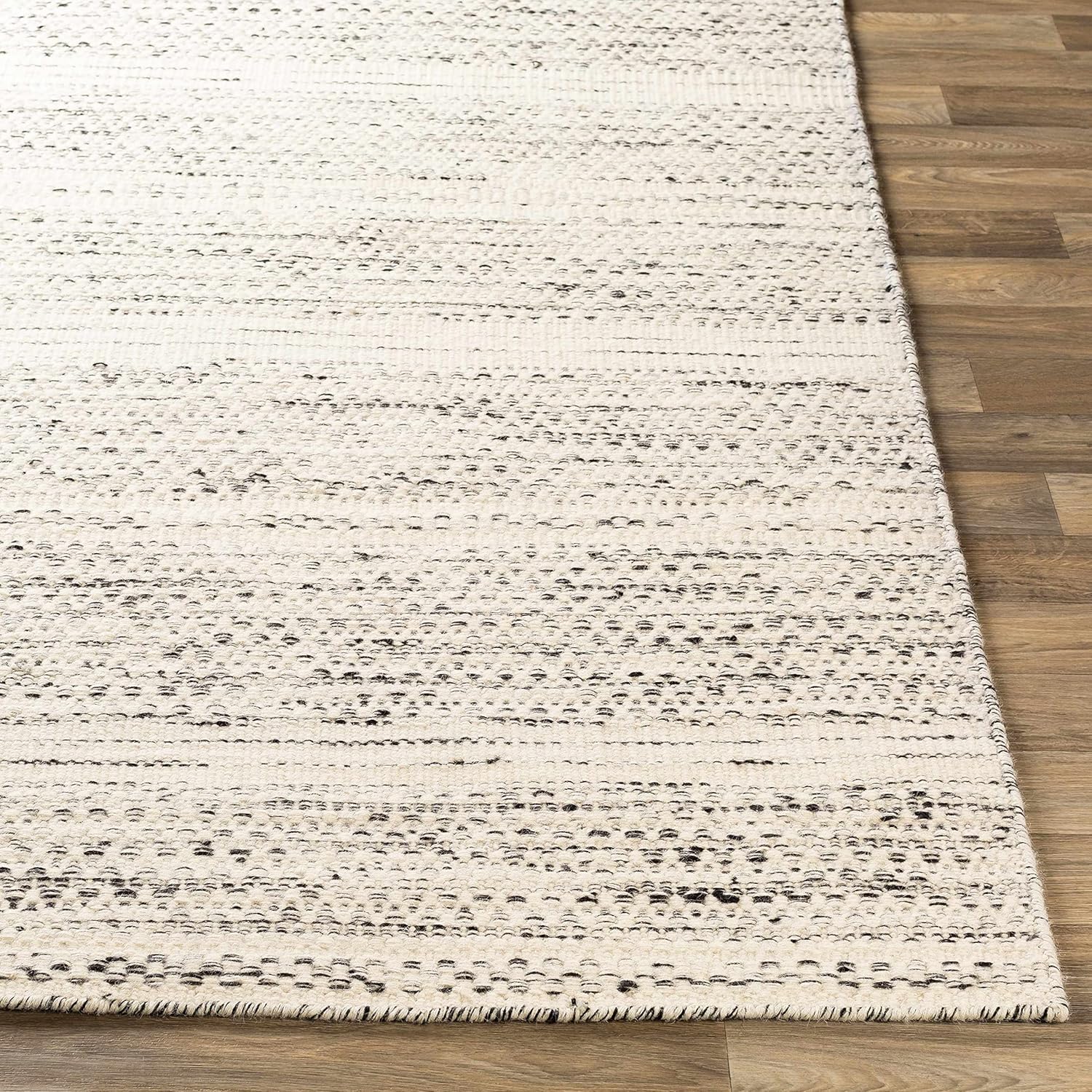 Hauteloom Williford Natural Fiber Wool Handwoven Area Rug, Black Cream Beige, 8'10" x 12' M313