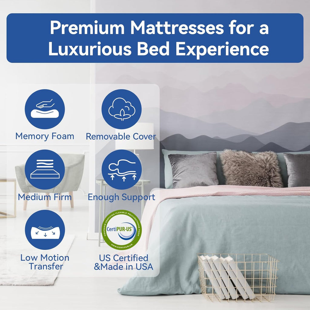 Memory Foam Mattress Full Size 10 Inch, Cooling Gel Medium Firm, Made in USA B653