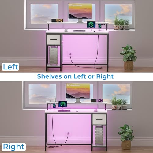 GreenForest Computer Desk with Drawers 47 inch, LED Lights & Power Outlets, Walnut A483756