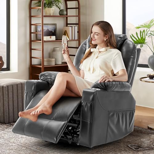 Electric Power Lift Recliner Chair with Heat & Massage for Elderly, PU Leather, Grey U505711