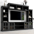 Modern Entertainment Wall Unit Bookshelves, Console Table Minimalism Multifunctional Stand for TVs Up to 70" with Glass Doors & Shelves for Living Room,Home Theater,Black, with Bridge