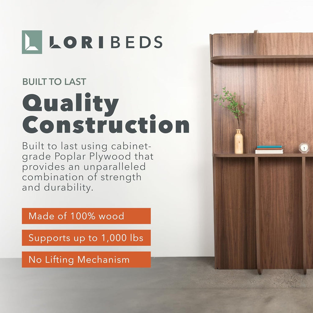 Lori Beds Twin Size Murphy Bed, Vertical Wall Bed, Walnut Finish Z67514