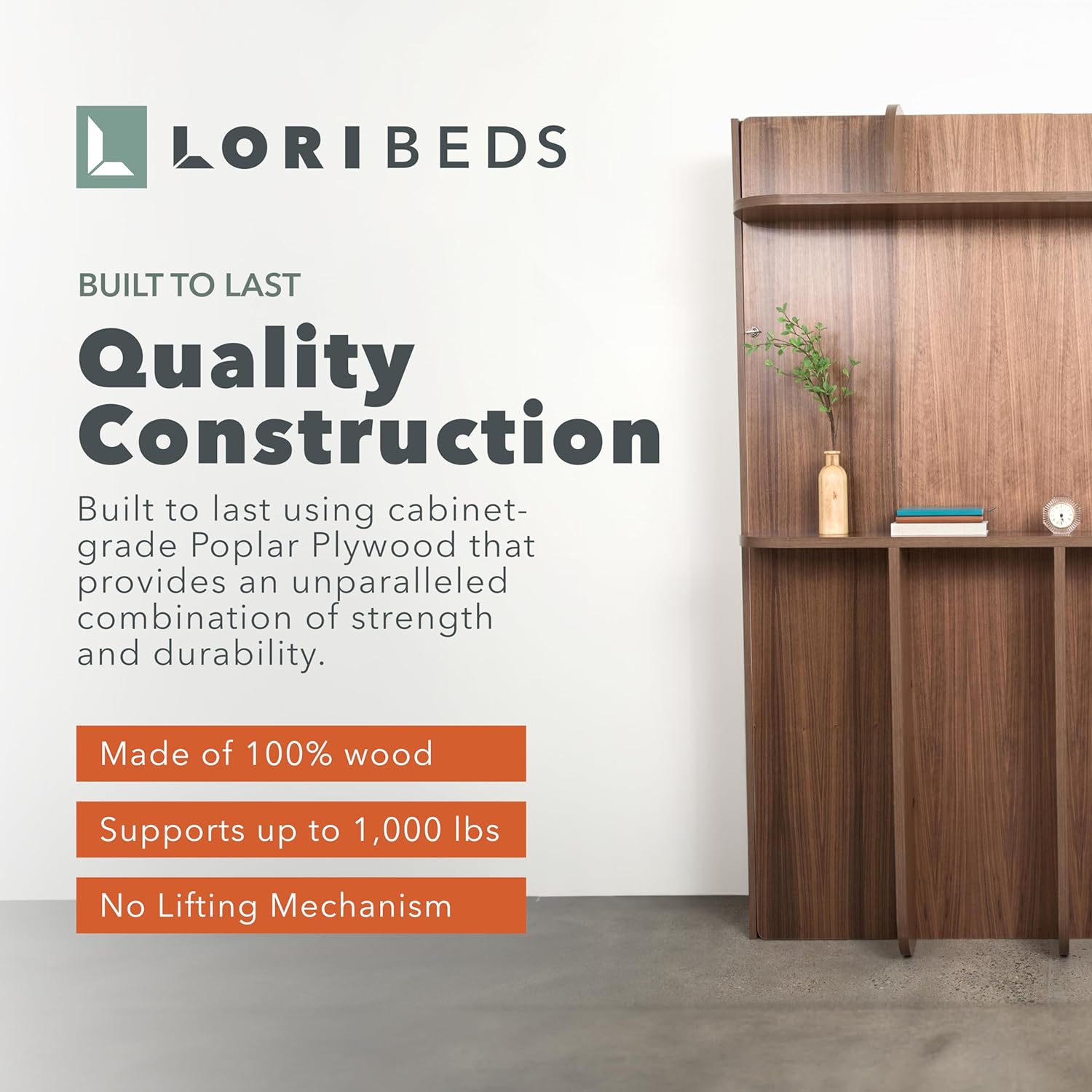 Lori Beds Twin Size Murphy Bed, Vertical Wall Bed, Walnut Finish Z67514