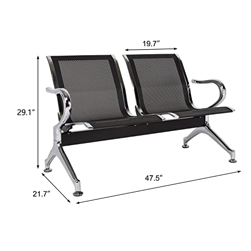 Kinsuite Waiting Room Bench Reception Chairs Set of 2 with Arms, Black A232