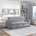 Lexicon Futon Sofa Bed, 83.5" Couch, Sleeper Sofa, Velvet Futon with Storage, Armrest, Two Cup Holders and USB Ports, Sofa Cama, Couches for Living Room and Bedroom, Grey