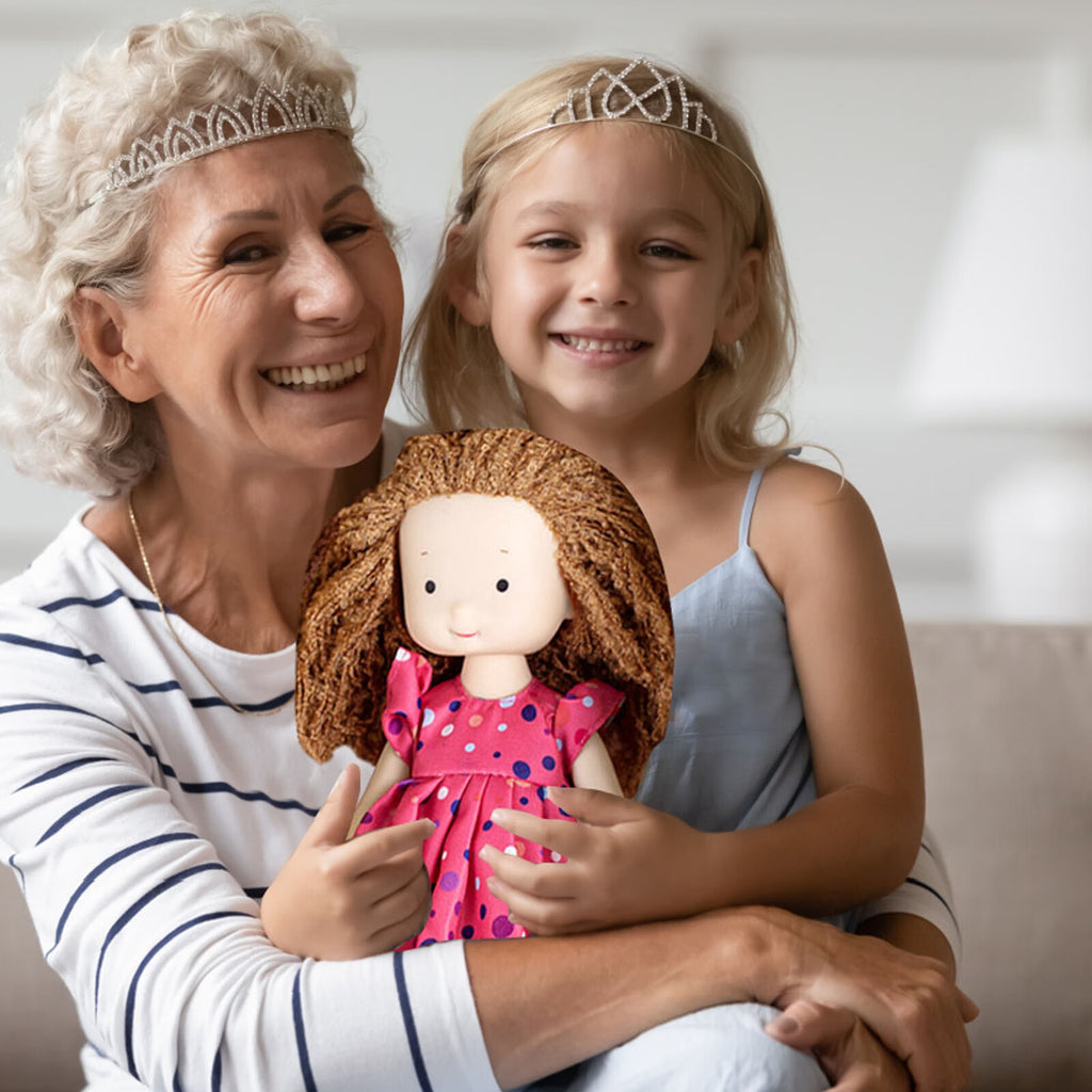Baby Girl Doll with Curly Hair Plush Toy Hot Pink T5821