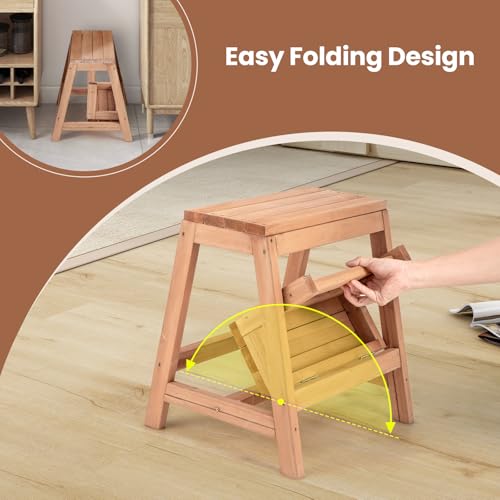 Giantex Folding Step Stool, Wooden 2-Step for Kids & Adults, 550Lbs Capacity B88688