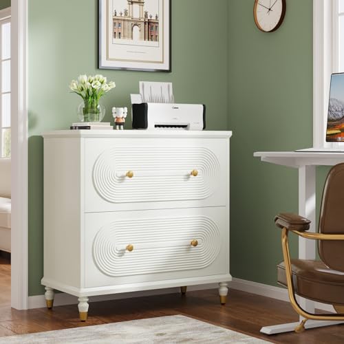 Tribesigns 2-Drawer File Cabinet for Home Office, Wooden Lateral Filing Cabinet with Gold Legs, Gray I537973