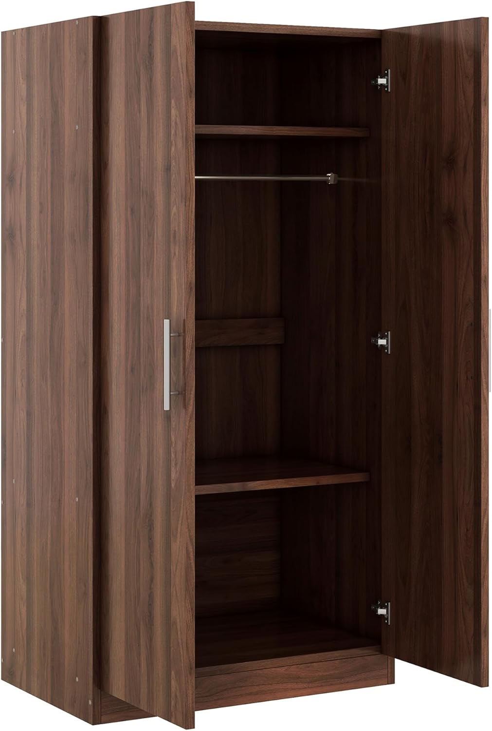 Wooden Armoire Wardrobe Closet with Hanging Rod and Shelves, Brown O29448