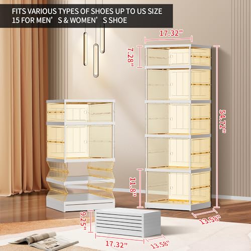 6-Tier Foldable Shoe Rack for Closet Entryway, Stackable Clear Storage Boxes D83091