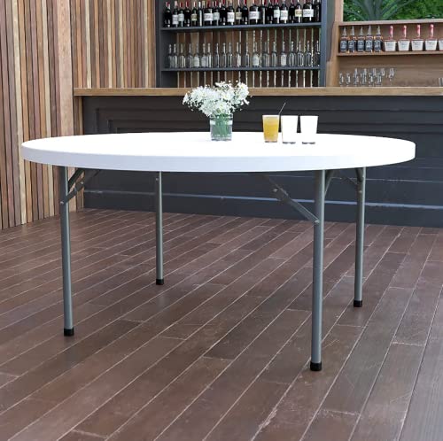 72" Round Folding Table, White Plastic, Heavy-Duty for Events G813803