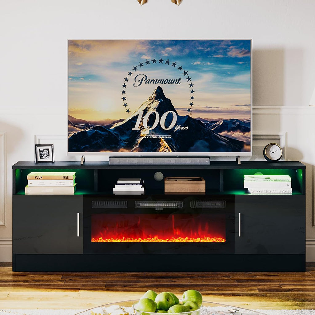 oneinmil Fireplace TV Stand with 36" Electric Fireplace, Fits TVs Up to 80", Black Q703