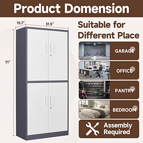 Locking Metal Garage Storage Cabinet, 72" Tall with 5 Shelves, Black F327