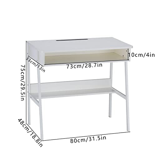 White Wood Corner Computer Desk with Storage I425