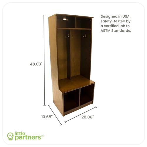 Little Partners Kids Wooden Locker, Two Cubby, 6 Compartment, Earl Grey X42216