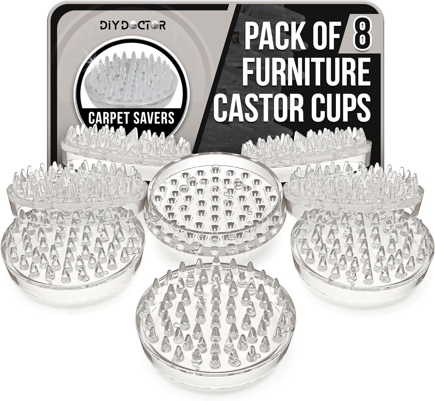 DIY Doctor Furniture Caster Cups - Furniture Coasters for Heavy Furniture - Carpet Protectors for Furniture Legs - Carpet Savers - 53 Spikes on Each Cup - Pack of 8