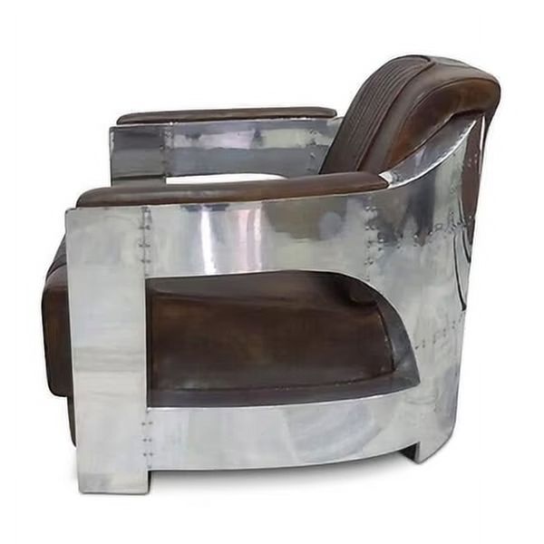Aviator Chair Genuine Leather Polished Aluminum Armchair G8896
