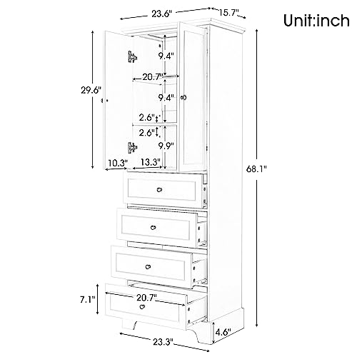 68.1" Tall Storage Cabinet with 2 Doors and 4 Drawers, Black I65705