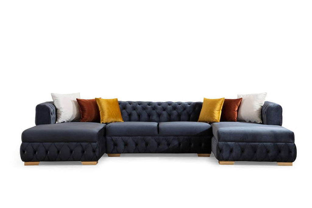 Paris Black Sectional Charcoal Velvet Double Chaise U660