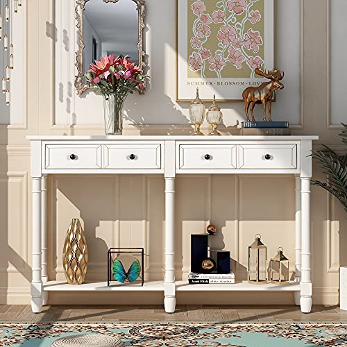 Merax Espresso Wood Narrow Console Table with Drawers and Bottom Shelf X20011