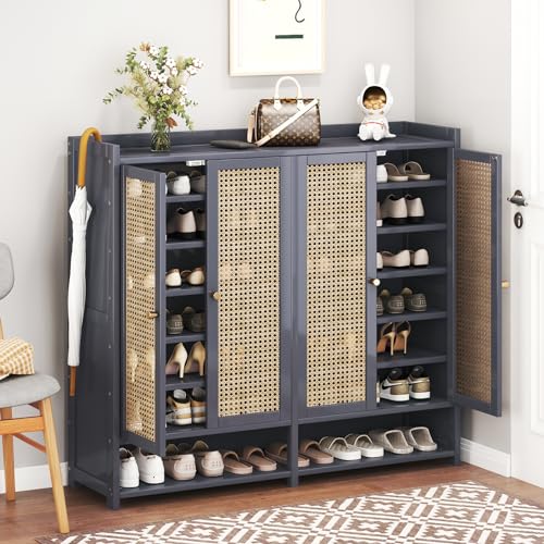 Bamboo Shoe Storage Cabinet with Doors, 8 Tier Freestanding Shoe Rack Q967184
