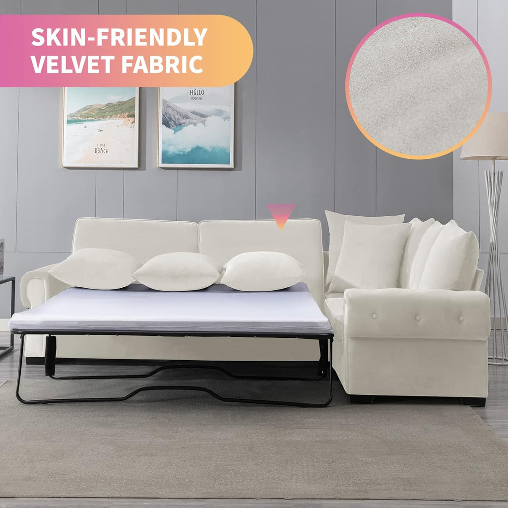 Mixoy Pull Out Sofa Bed 2 in 1 Sleeper with Folding Foam Mattress, Beige G197
