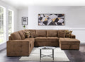 123" Oversized Sectional Sofa with Storage Chaise, U Shaped Sectional Couch with 4 Throw Pillows for Large Space Dorm Apartment. Brown