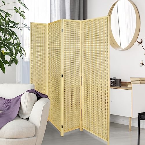 ECOMEX Bamboo Room Divider, 4 Panel Folding Privacy Screen with Shelves, Natural X59756
