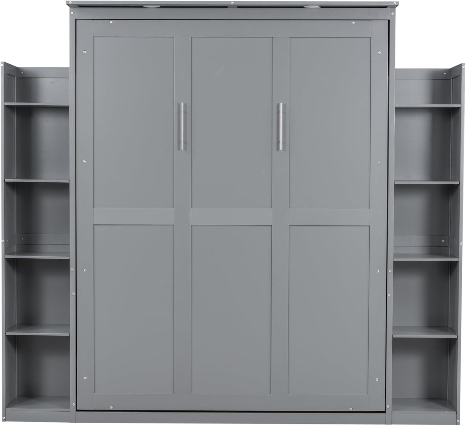 WADRI Queen Size Murphy Bed Wall Bed with Bookshelf, Solid Wood, Gray E603808