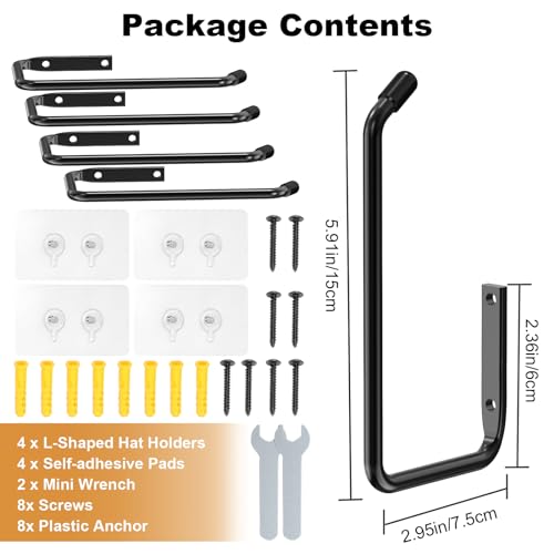 Hat Rack for Baseball Caps, 2Pcs Adhesive Wall Hat Holder E331604