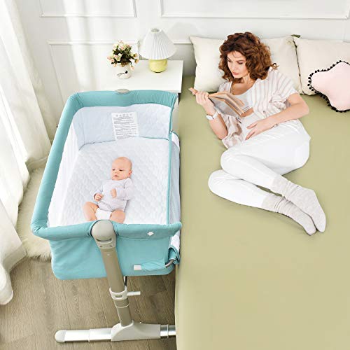BABY JOY Baby Bedside Crib, Portable Travel Sleeper Bed Side Bassinet w/Carrying Bag, Newborn Bassinet to Infant, Kids Crib with Detachable Mattress, Height & Angle Adjustable, Breathable Mesh, Grey
