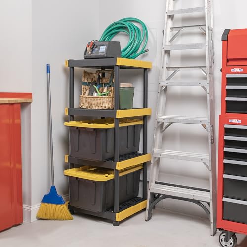 BLACK & YELLOW® 4-Tier Heavy Duty Plastic Storage Shelving Unit, 100lbs/shelf, Indoor/Outdoor, 2 Pack R9632