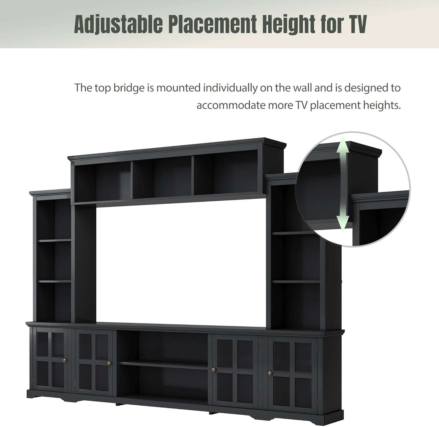 Modern Entertainment Wall Unit for TVs Up to 70" with Glass Doors, Black Y208870