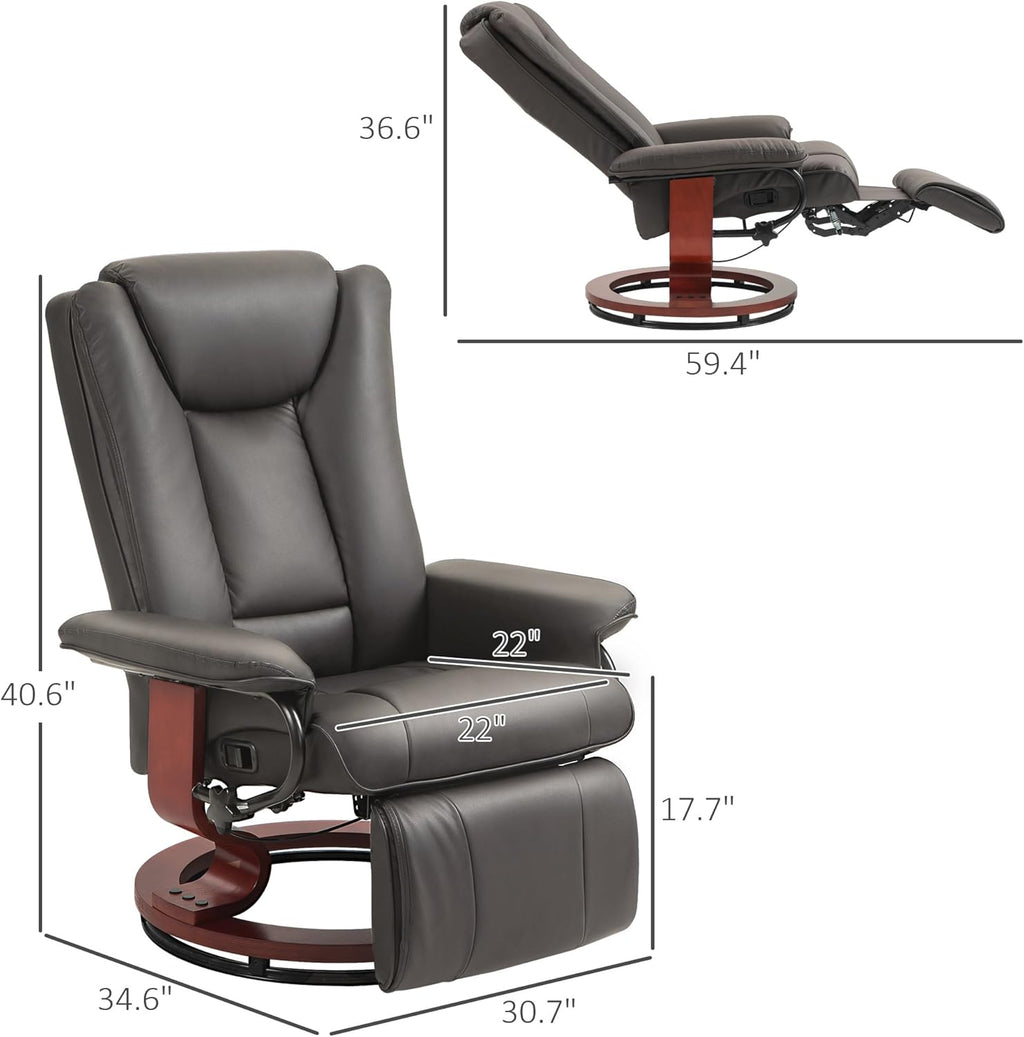 HOMCOM Manual Swivel Recliner Chair, PU Leather with Footrest, Brown X2880