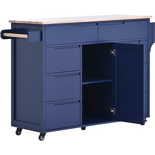 Farmhouse Kitchen Island with Power Outlet, Rolling Cart with Drop Leaf and Storage Z47765