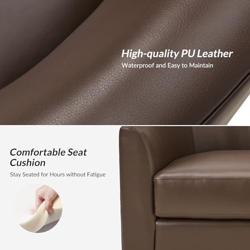 HULALA HOME Swivel Barrel Chair Set of 2, Genuine Leather, Brown E3153