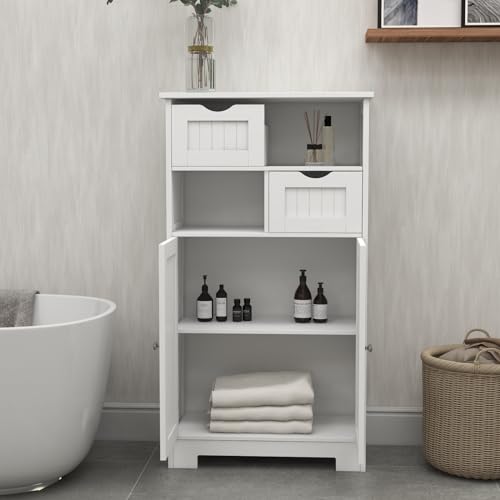 Modern Bathroom Floor Cabinet with 2 Doors and 1 Drawer, White E91459