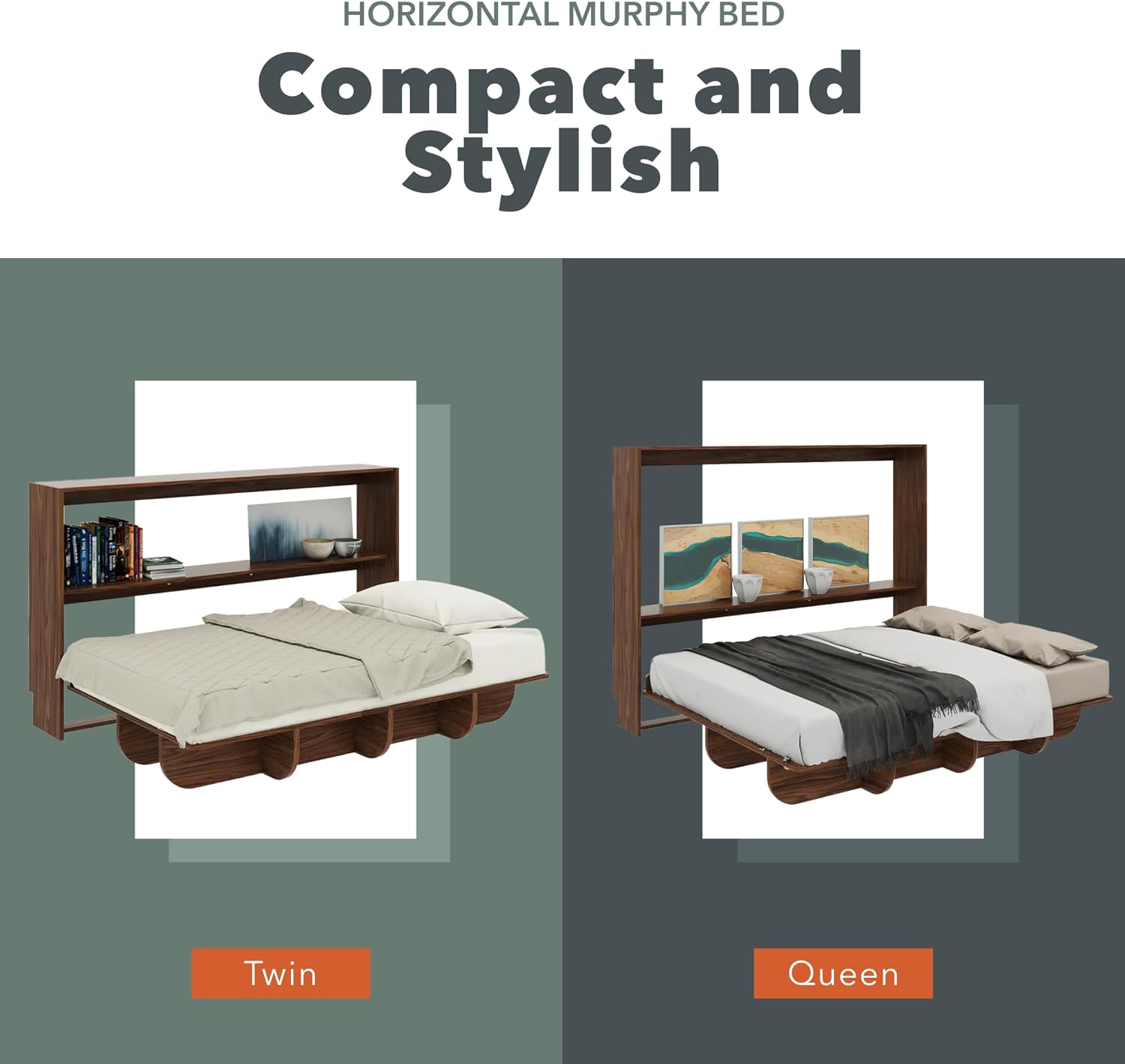 Lori Beds Twin Size Murphy Bed, Vertical Wall Bed, Walnut Finish Z67514