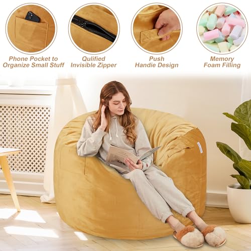 HABUTWAY Bean Bag Chair 4Ft Memory Foam with Microfiber Cover, Black H914