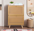 ZYBT Shoe Storage Cabinet for Entryway Slim, Free Standing Shoe Racks for Entryway, Wooden Shoe Rack for Door 2 Flip Drawers Rattan Shoe Organizer, Brown Entryway Shoe Storage Organizer