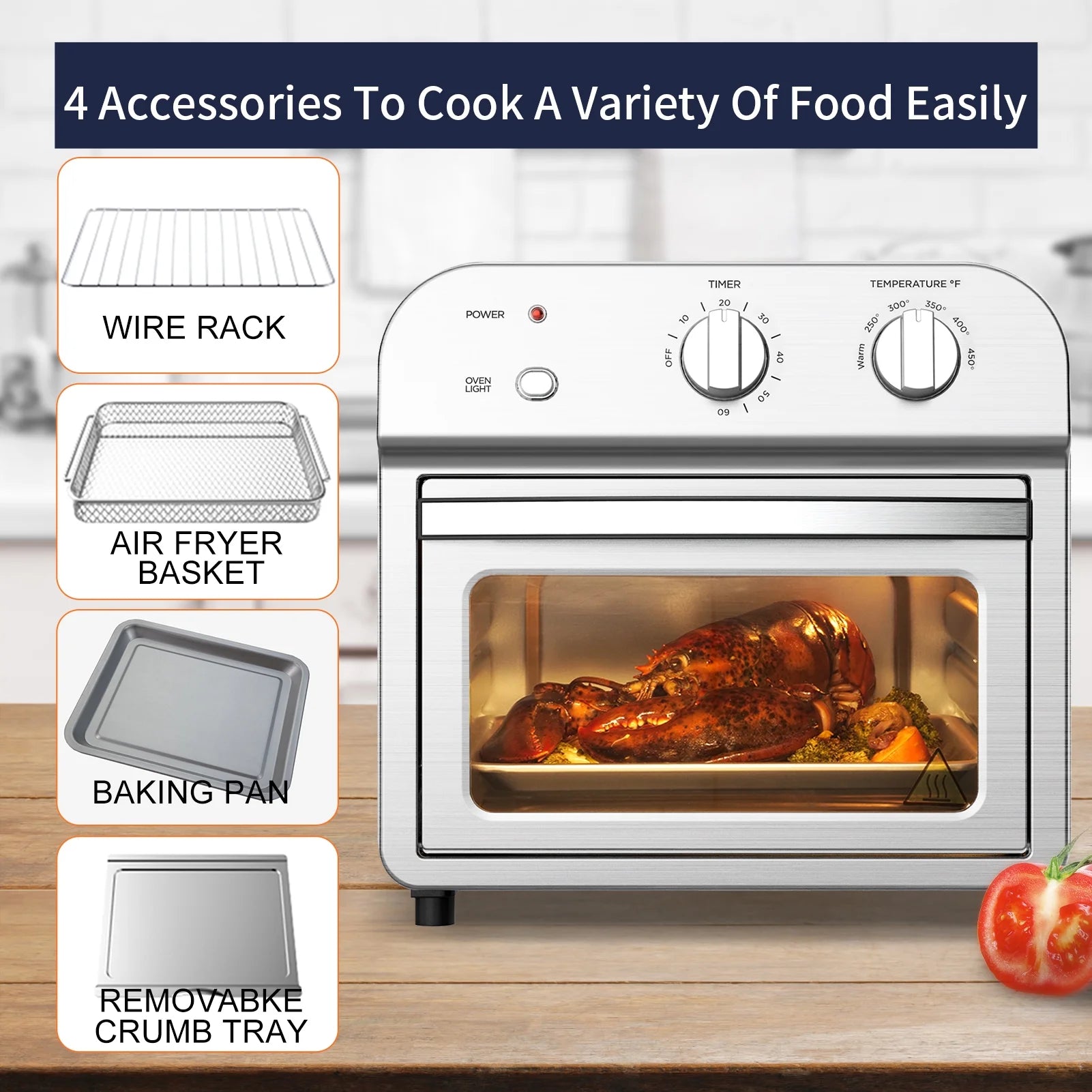Toaster Oven, Countertop Air Fryer, 1500W Stainless Steel, Silver I28125