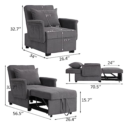 Convertible Chair Sleeper Bed, Folding Ottoman Guest Bed 3 in 1 PU Leather Futon Chair with Lumbar Pillow O60689