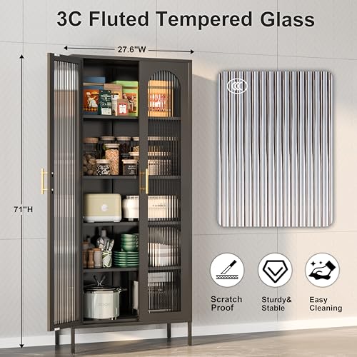 71" Display Cabinet with Glass Doors, 4 Shelves, Black T61531