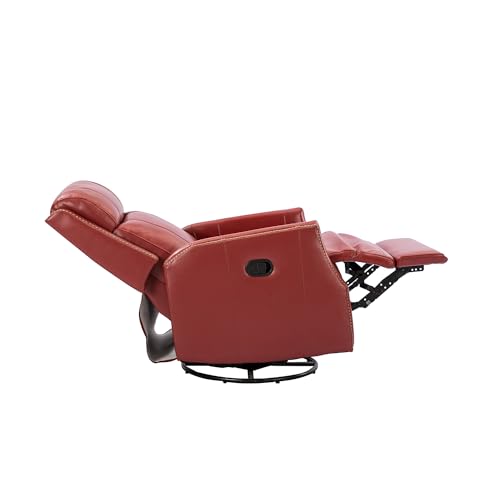Genuine Leather Swivel Recliner Chair with Wingback and Nailhead Trims, Red Z27530