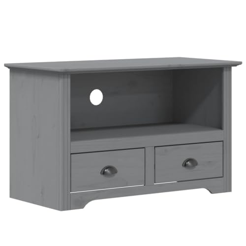 XAVIER Entertainment Center TV Stand with 2 Drawers BODO Gray Solid Wood Pine D66067