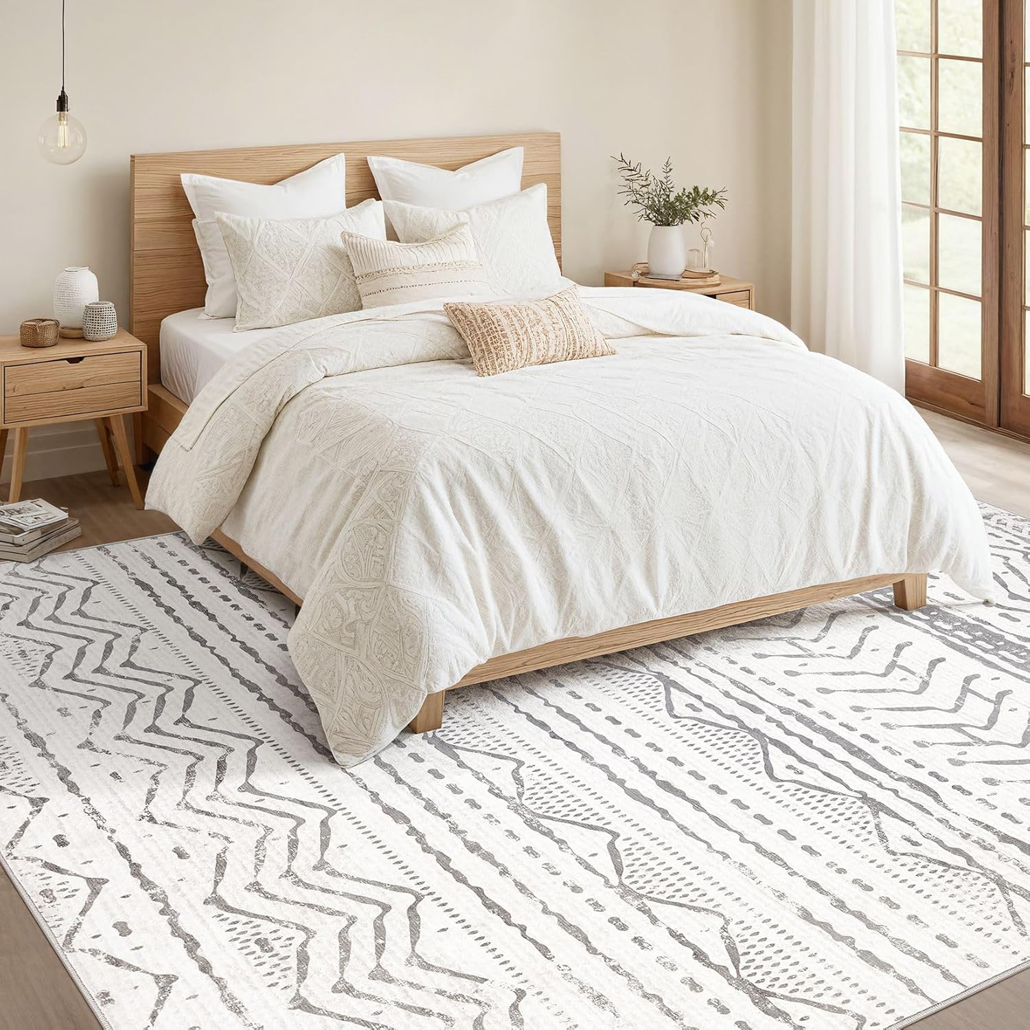9x12 Washable Boho Area Rug for Living Room - Grey X5758