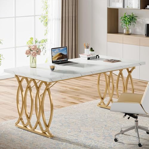 Tribesigns Executive Desk 63" W Modern Office Desk for Home Office, White Q485