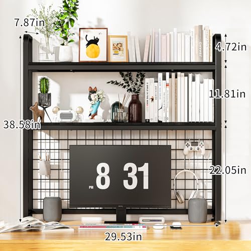 Desktop Bookshelf for Computer Desk, 2-Tier Wood Countertop Bookcase, Black B764